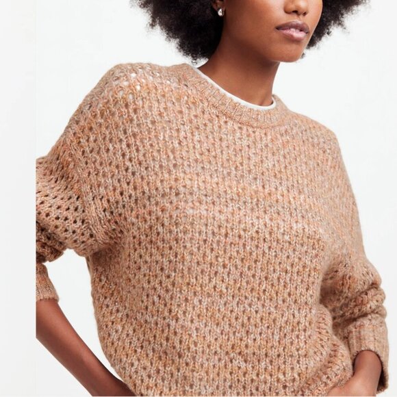 Madewell Wool Blend Cotton Blend Pink Open-Knit Sweater Sz L - Picture 1 of 12